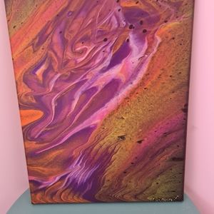 Acrylic Purple Orange Pouring Art